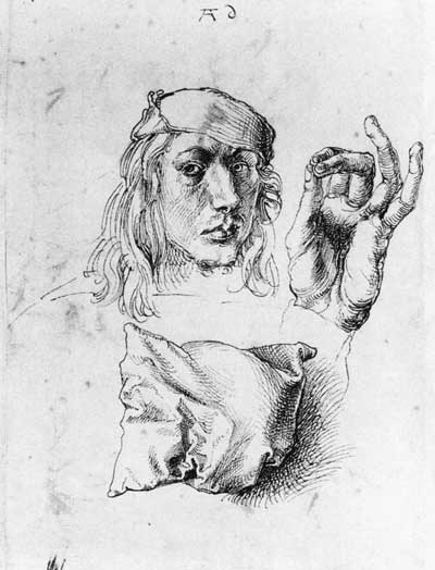 Albrecht Dürer: Studies of Self-Portrait, Hand and Pillow