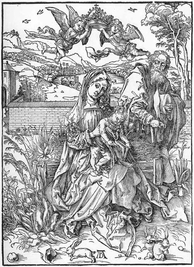 Albrecht Dürer: Holy Family with Three Hares, woodcut