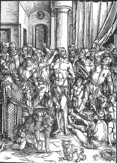 Albrecht Dürer: The Large Passion: 3. Flagellation of Christ, woodcut