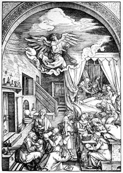Albrecht Dürer: Life of the Virgin: 4. The Birth of the Virgin - woodcut