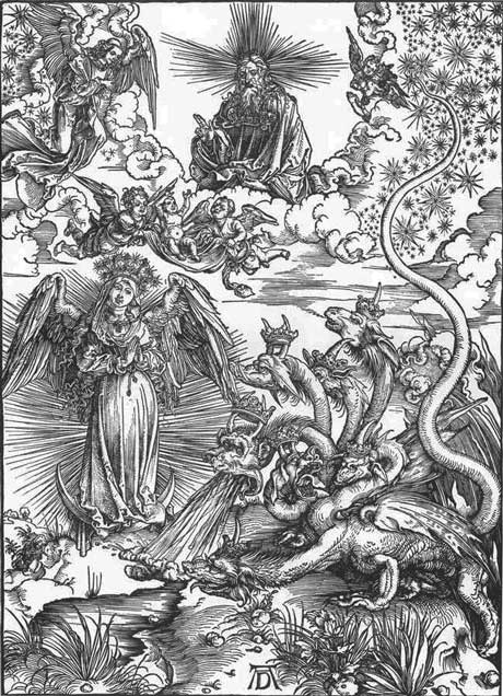 Albrecht Dürer: The Woman Clothed with the Sun and the Seven-headed Dragon, woodcut